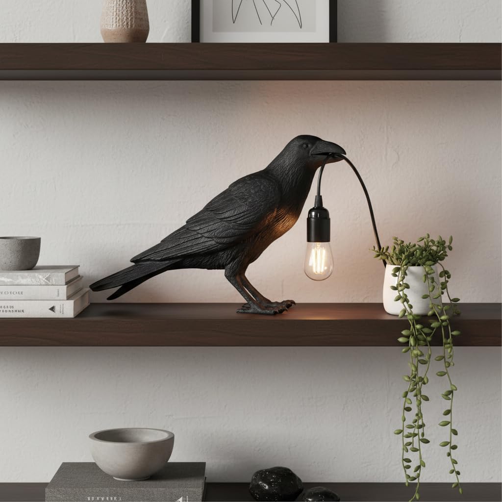 Modern Resin Raven Table Lamp – 3D Black Bird Sconce ~1029