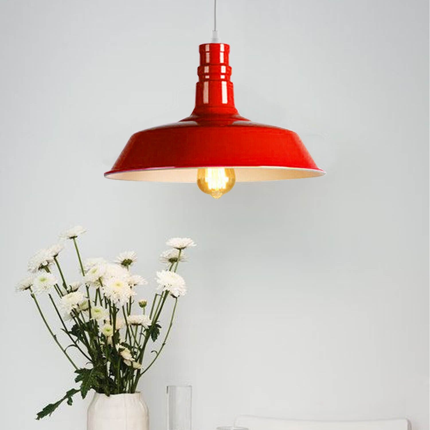 Modern Vintage Red Pendant Light | Industrial Kitchen Hanging Lamp ~1032