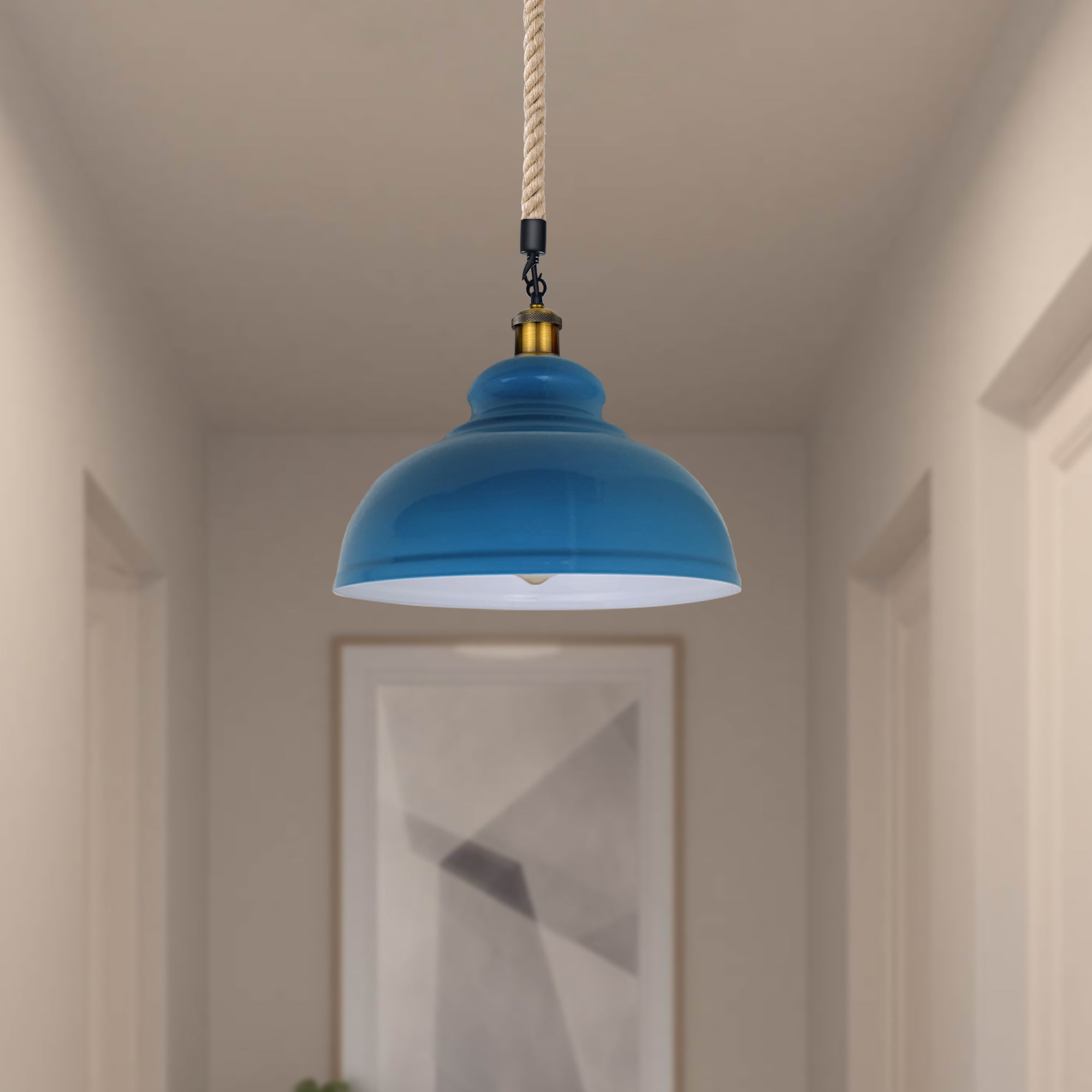 Vintage Hemp Rope Pendant Light | Industrial Metal Hanging Lamp ~1033