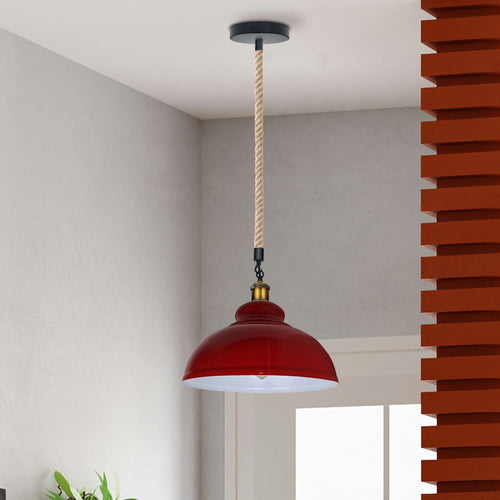 Vintage Hemp Rope Pendant Light | Industrial Metal Hanging Lamp ~1033