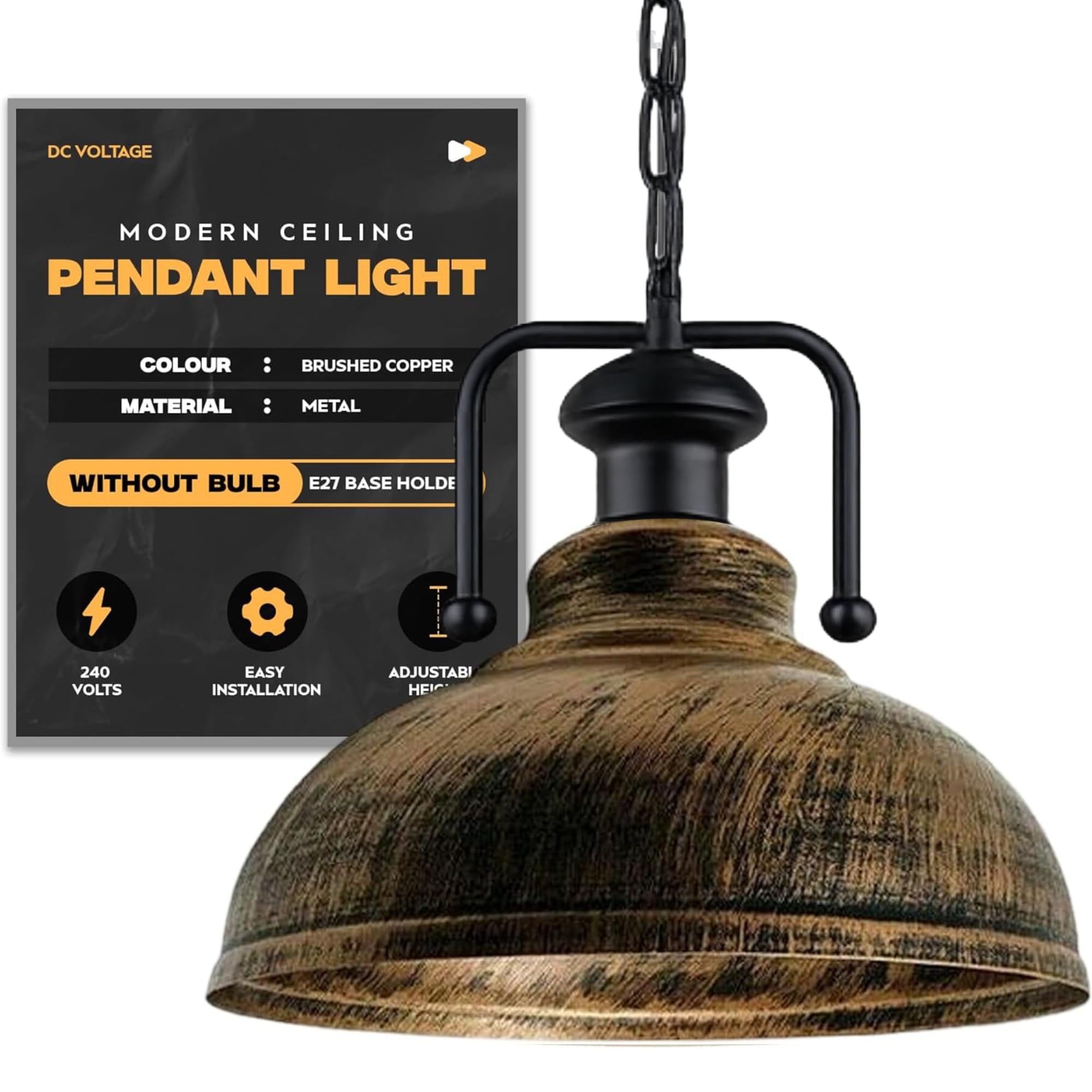 Adjustable Industrial Pendant Light E27 | Metal Dome Shade  ~1131