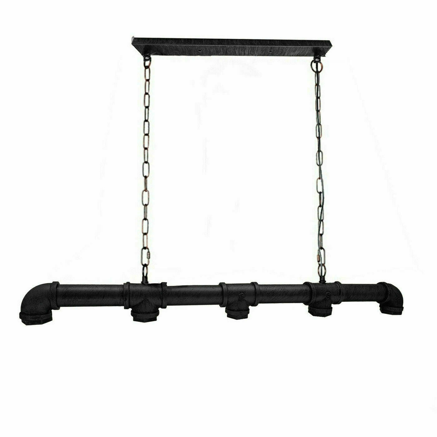 Black industrial-style light fixture with chains