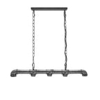 Industrial-style light fixture with pipes and chains