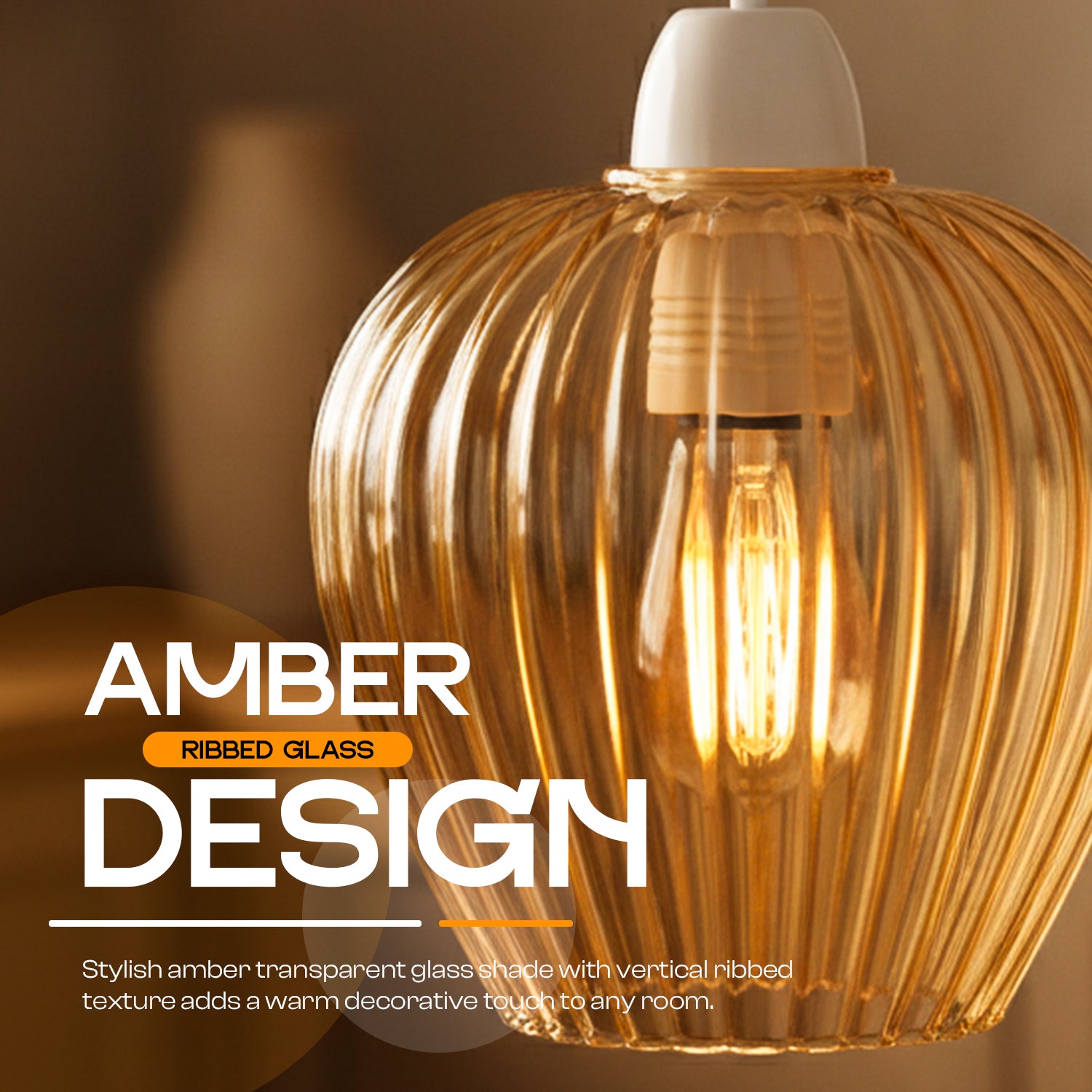 Amber Gold Glass Easy Fit Pendant Shade with Ridged Fluted Lines 15cm ~1200