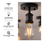 Vintage Black Ceiling Light | Retro E27 Flush Mount Holder ~1026