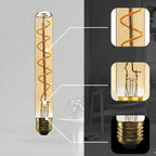 Detailed view of a vintage-style light bulb with spiral filament and base.