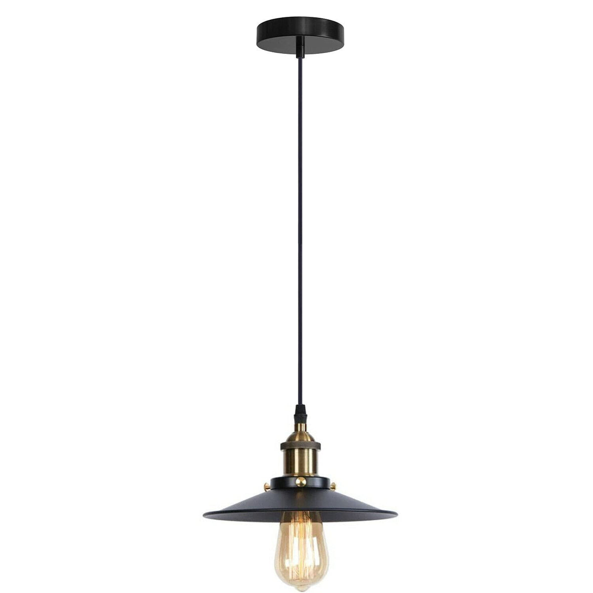 Vintage Pendant Lights Metal Flat Shade Hanging Retro Lamp