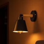 12cm Black Adjustable Wall Sconce E27 LED – Wooden Accent Light UK ~1124