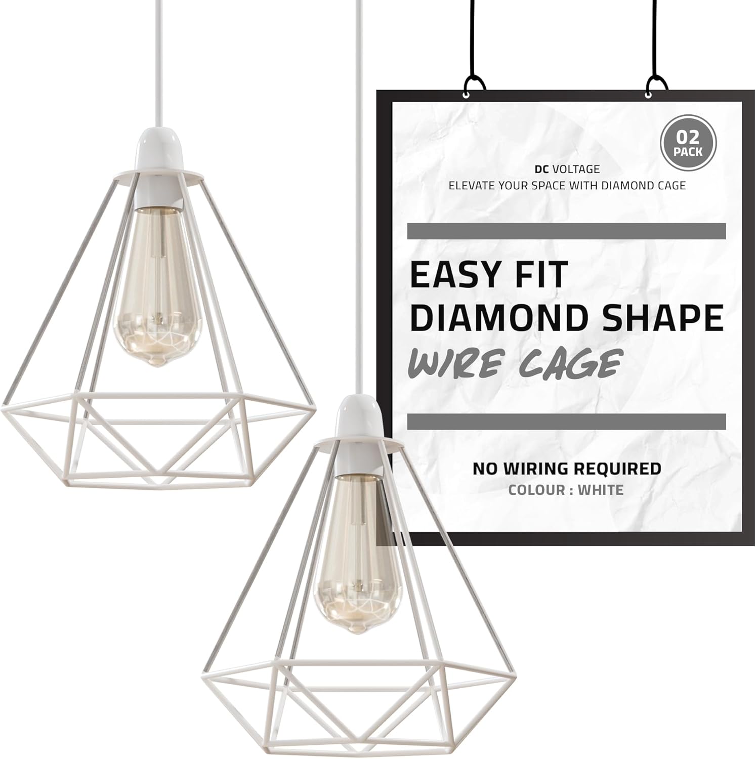 2-Pack Modern Diamond Cage Lampshades with Reducer Rings ~1005