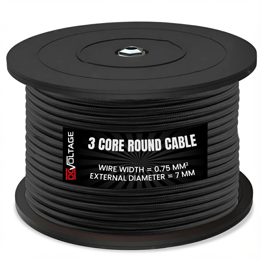 Vintage 3 core Electric round cable covered with fabric ~1054