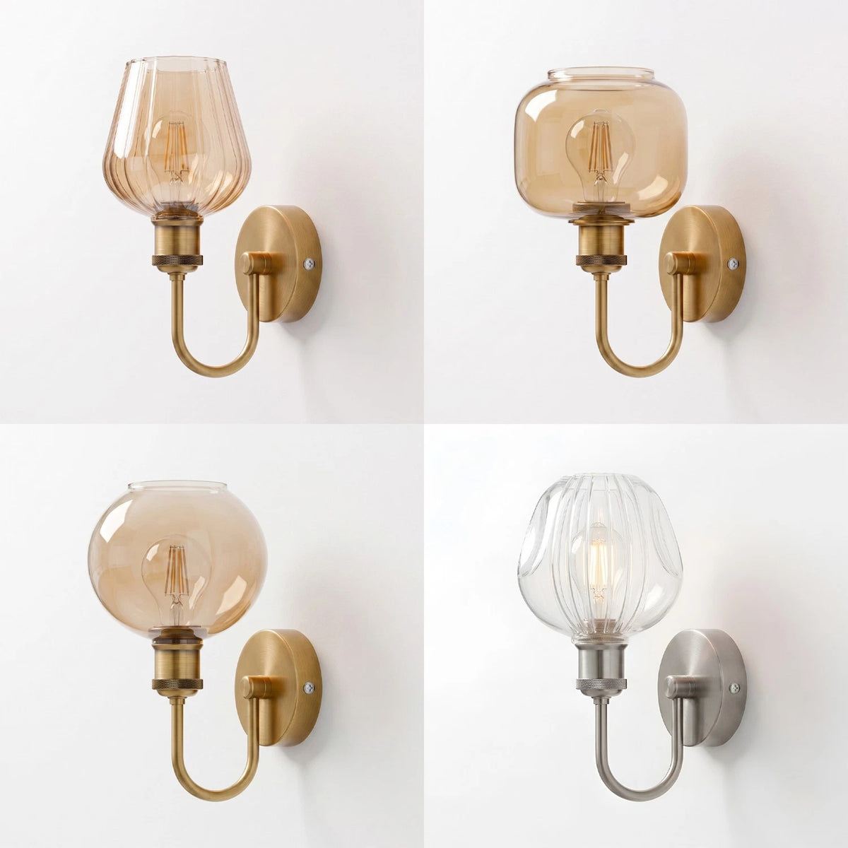 Arm Fitting Amber Glass Vintage Wall Sconce Light E27 ~1191