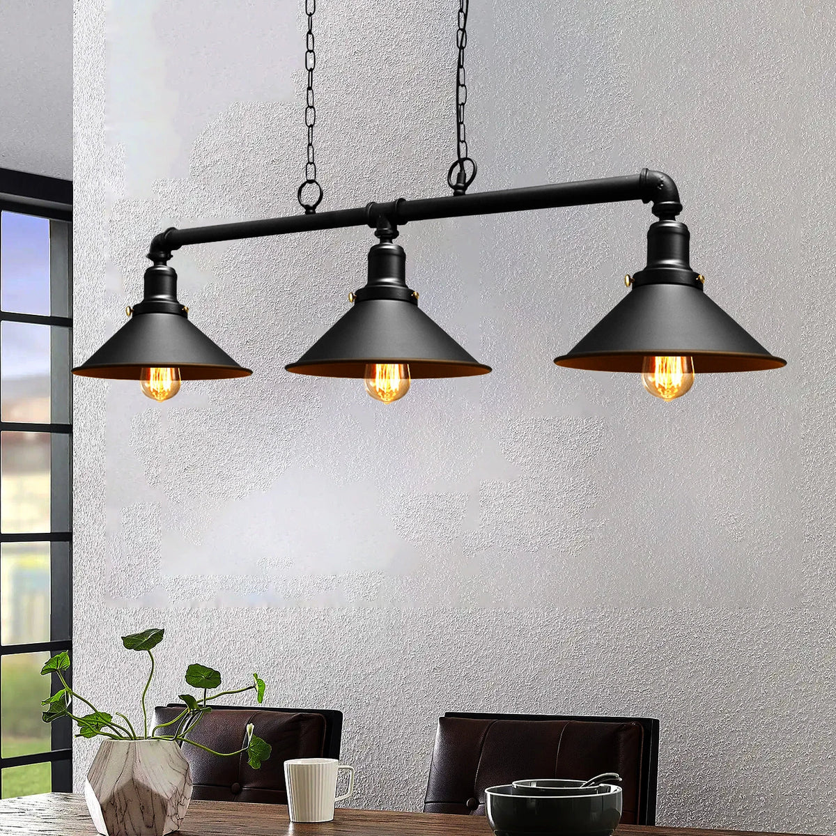 3 Light Steampunk Pendant Light with Adjustable Chain – E27 ~1019