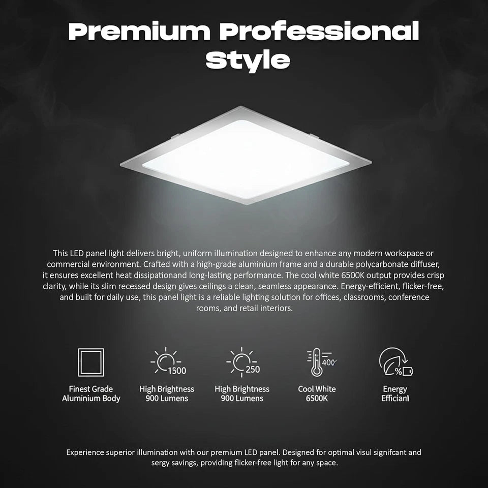 Square Recessed LED Panel Light – Slim Cool White 6000K Ceiling Light ~1220