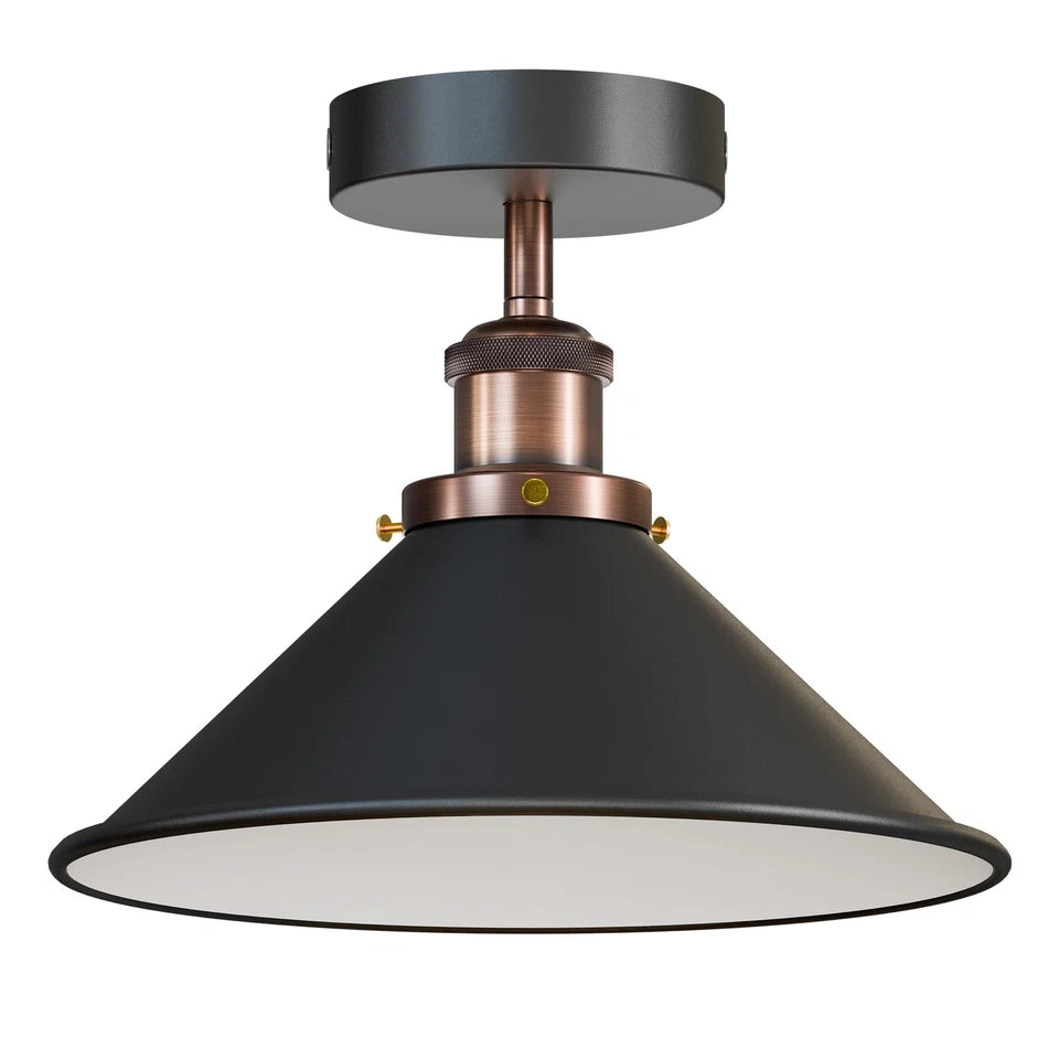 Industrial Semi Flush Ceiling Light – 22cm Cone Shade E27 ~1079
