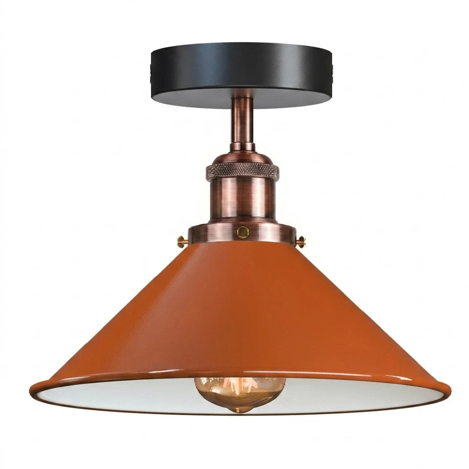 Industrial Semi Flush Ceiling Light – 22cm Cone Shade E27 ~1079