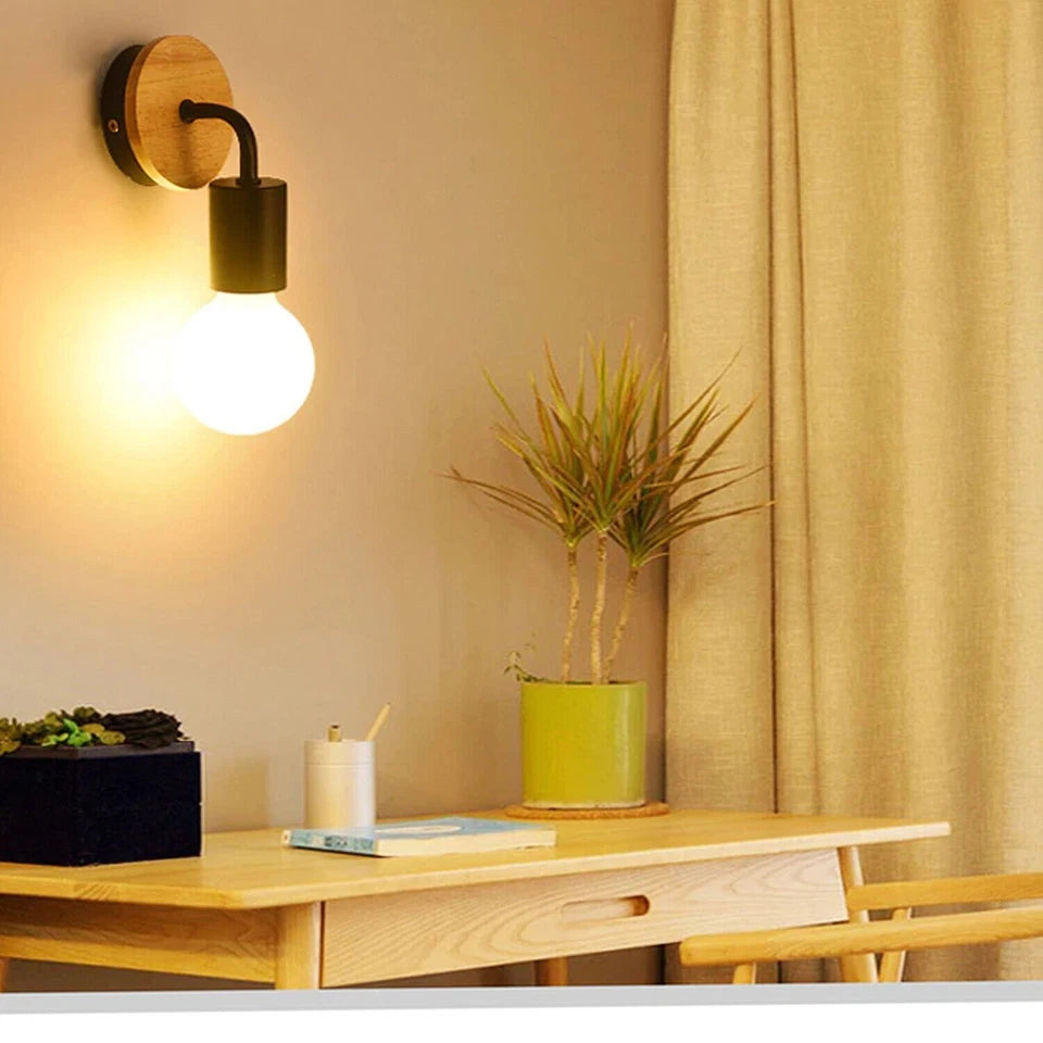 Industrial Wood & Metal Wall Light – E27 Vintage Sconce ~1062