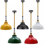 Rope light pendant lamps in various colours are displayed on a white background.