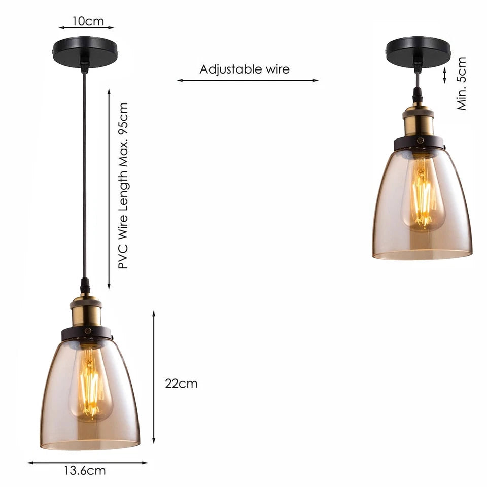 Modern Amber Glass Pendant Light E27 Ceiling Hanging Lamp ~1195