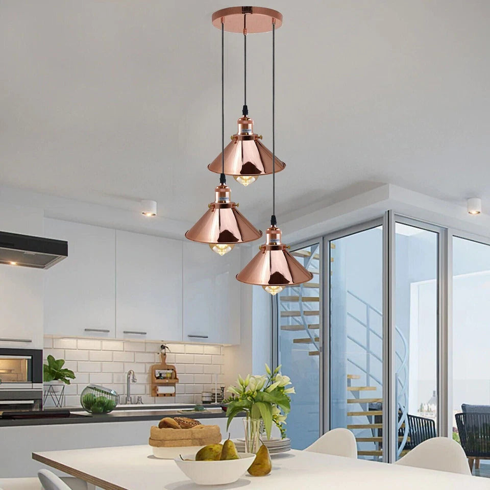 3 Head Vintage Pendant Light Fitting Ceiling Cluster Hanging Retro Lampshade 