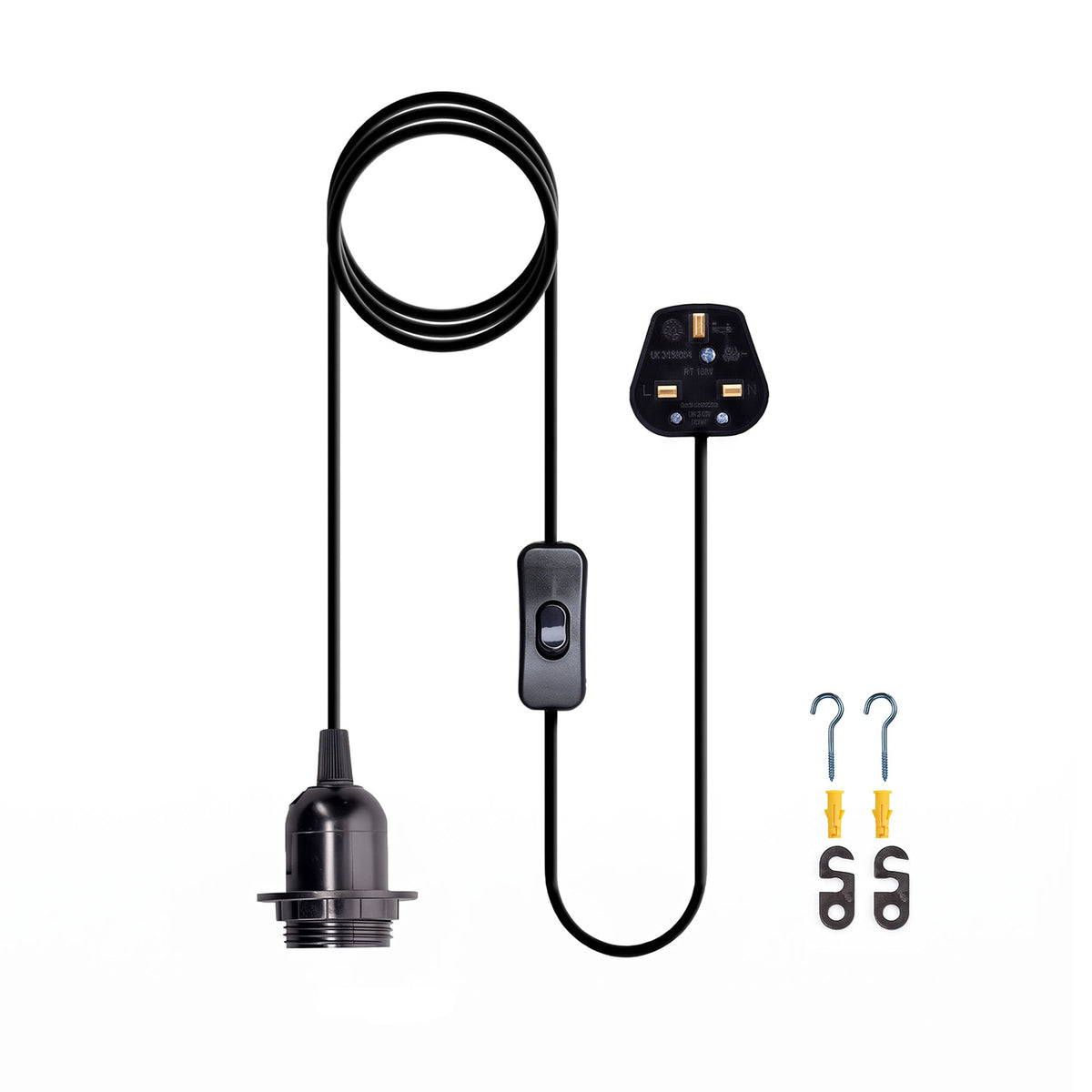 Plug In E27 Pendant Light Cord Set 4m or 4.5m Black or White
