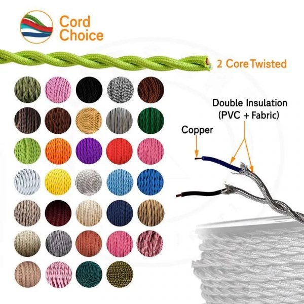 10m 2 Core Twisted Electric Cable White color fabric 0.75mm~4781