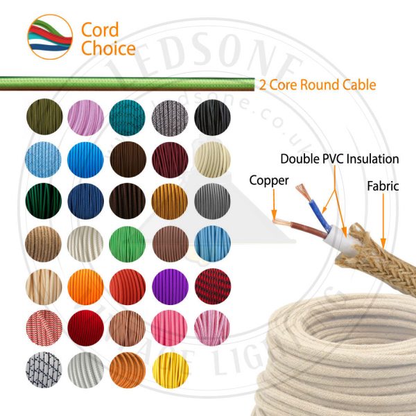 DC VOLTAGE 10m 2 Core Purple Flex Braided Round Fabric Cable