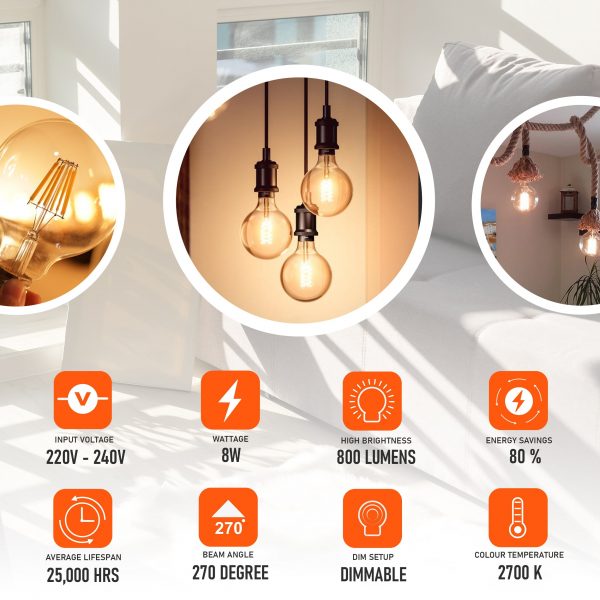 10-Pack G125 E27 8W Dimmable LED Bulbs Vintage Retro Globe Style