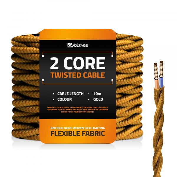 DC VOLTAGE 2 Core Twisted Vintage Fabric Electrical Cable Gold