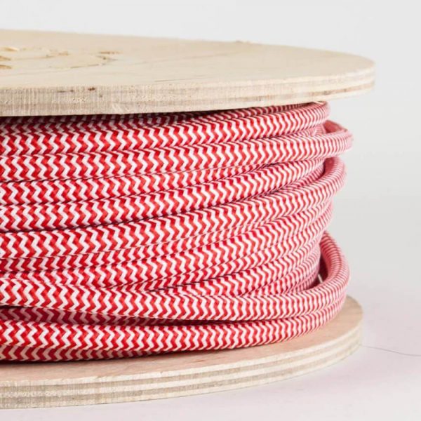 DC VOLTAGE 10M 2 Core 0.75mm Round Vintage Braided Red And White Fabric Covered lamp cords