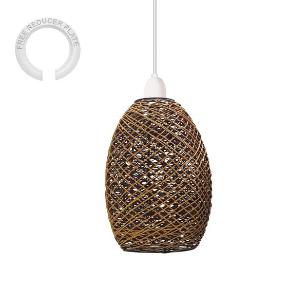 Easy Fit Lampshade Woven Design Rattan Ceiling Brown Light Shade~