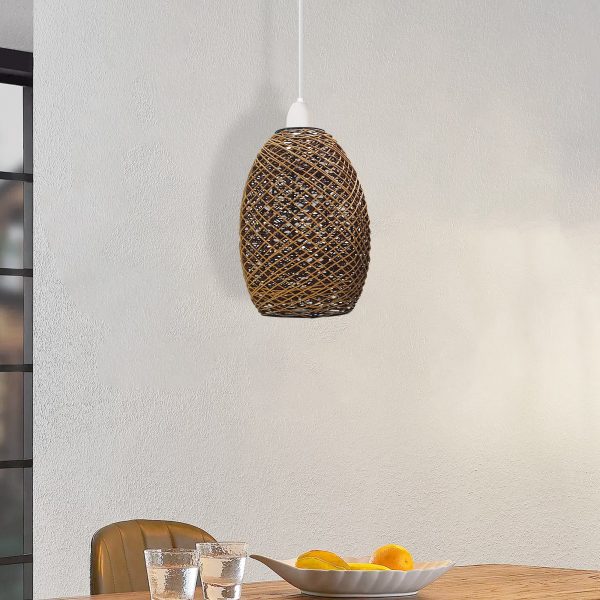 Easy Fit Lampshade Woven Design Rattan Ceiling Brown Light Shade~