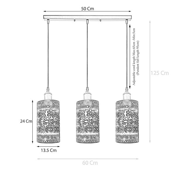 Industrial Modern 3 Way Retro Brushed Silver Cage Ceiling Hanging Pendant Shade E27~3757
