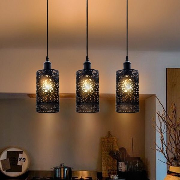 Industrial Modern 3 Way Retro Brushed Silver Cage Ceiling Hanging Pendant Shade E27~3757