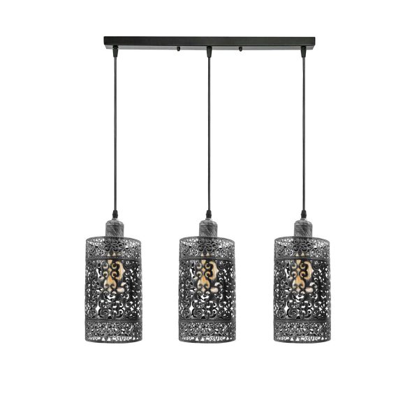 Industrial Modern 3 Way Retro Brushed Silver Cage Ceiling Hanging Pendant Shade E27~3757
