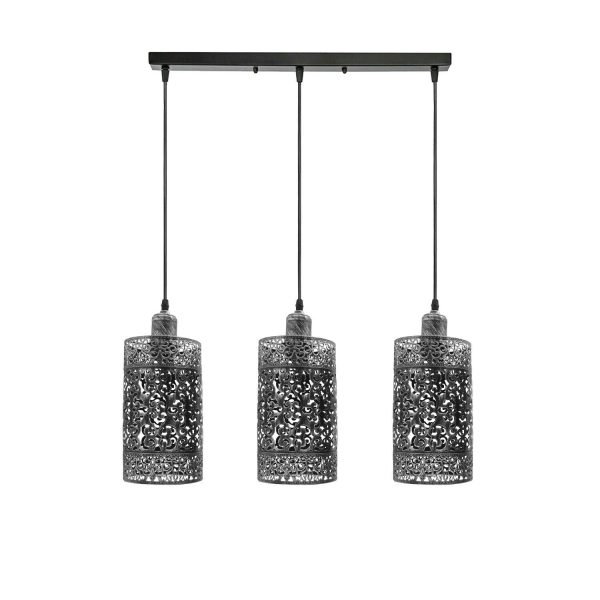 Industrial Modern 3 Way Retro Brushed Silver Cage Ceiling Hanging Pendant Shade E27~3757