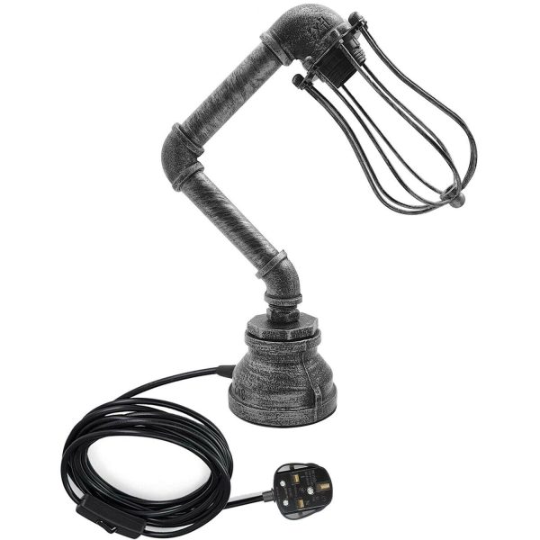 Industrial Iron Water Pipe Table Lamp with Bulb Guard wire Cage
