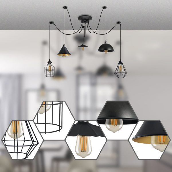 DC VOLTAGE 5 Heads Ceiling Spider Light E27 Holder Fitting Light Pendant Lamp