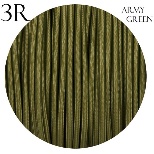 3 Core Army Green Round Vintage Italian Braided Fabric Cable Flex 0.75mm UK