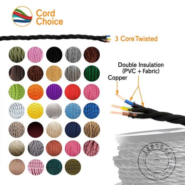3-Core 0.75mm Twisted Vintage Braided Cable White