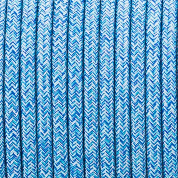 3 core Round Vintage Braided Fabric Blue Multi Tweed Coloured Cable Flex 0.75mm