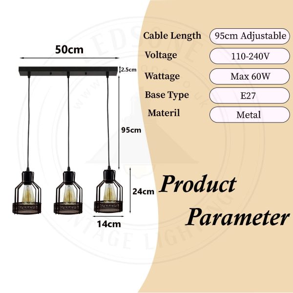 3 metal wire cage industrial Three head pendant light