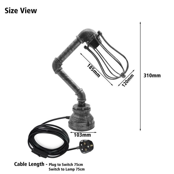 Industrial Iron Water Pipe Table Lamp with Bulb Guard wire Cage