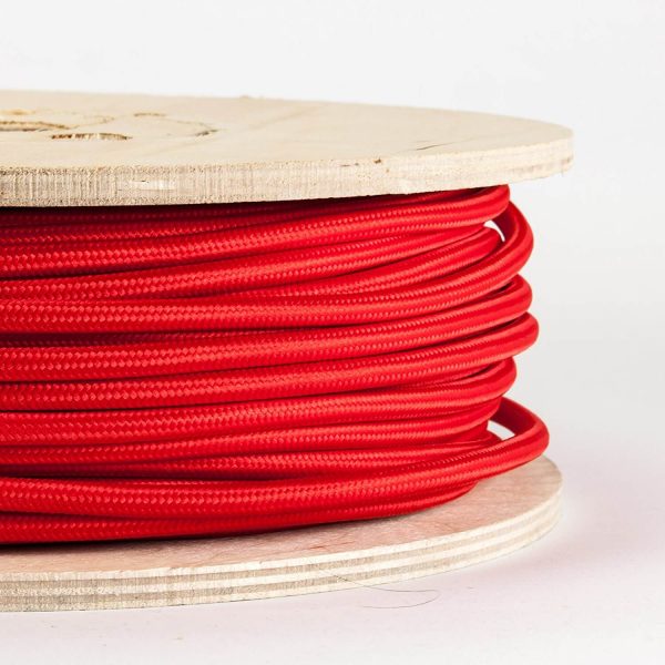 2 core Round Vintage Braided Fabric Red coloured Cable Flex 0.75mm