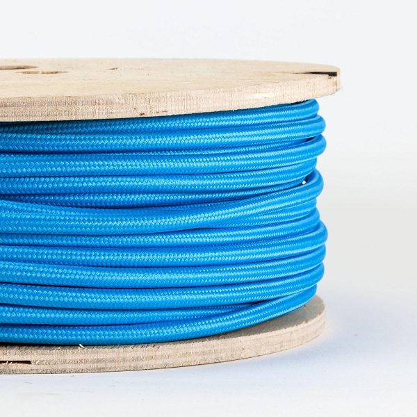 3 Core Round Vintage Italian Braided Fabric Blue Cable Flex 0.75mm UK