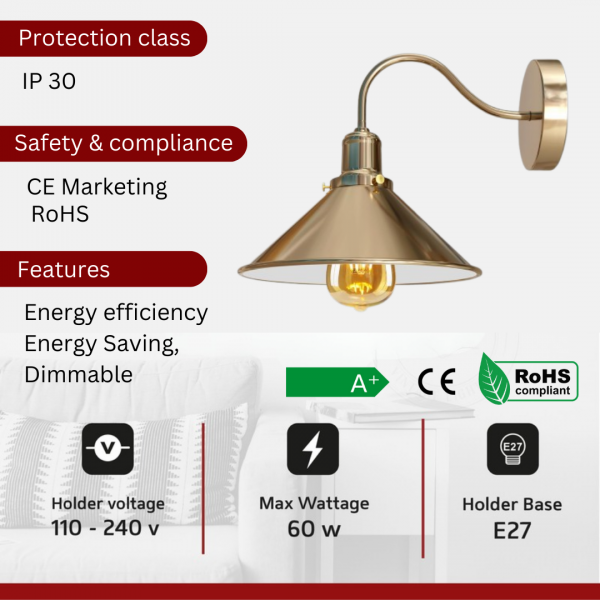 Swan Neck Wall Lights Indoor Metal Cone Shade ~3695