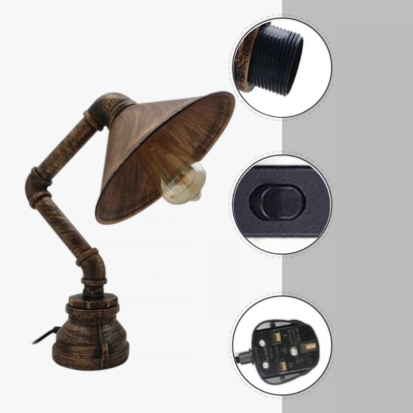 Vintage Industrial Rustic Retro Style Table Lamps Pipe Light Steampunk Desk ~ 3362