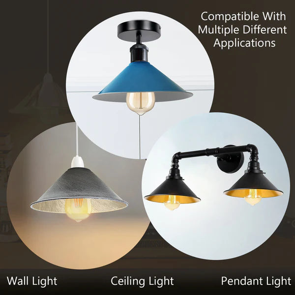 Painted Vintage 22 x 10cm Cone Light Shades Metal Easy Fit Ceiling Pendant Hanging Wall Lampshade