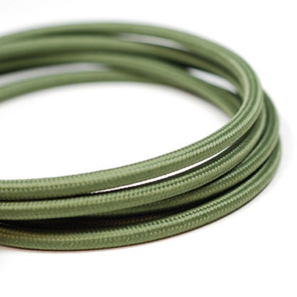 DC VOLTAGE Vintage Army Green Fabric 2 Core Round Italian Braided Cable 0.75mm