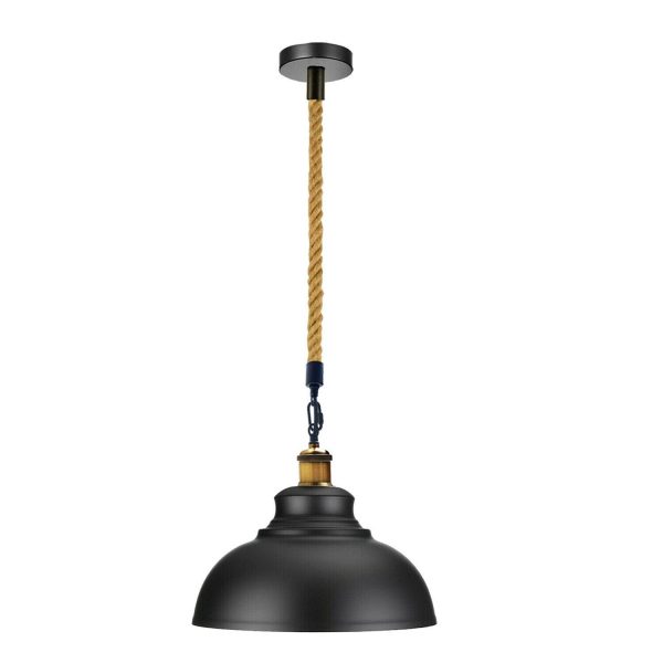 Black Retro Hemp Rope Barn Slot Metal Pendant Hanging Lights