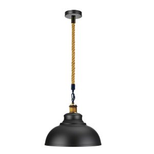 Black Retro Hemp Rope Barn Slot Metal Pendant Hanging Lights